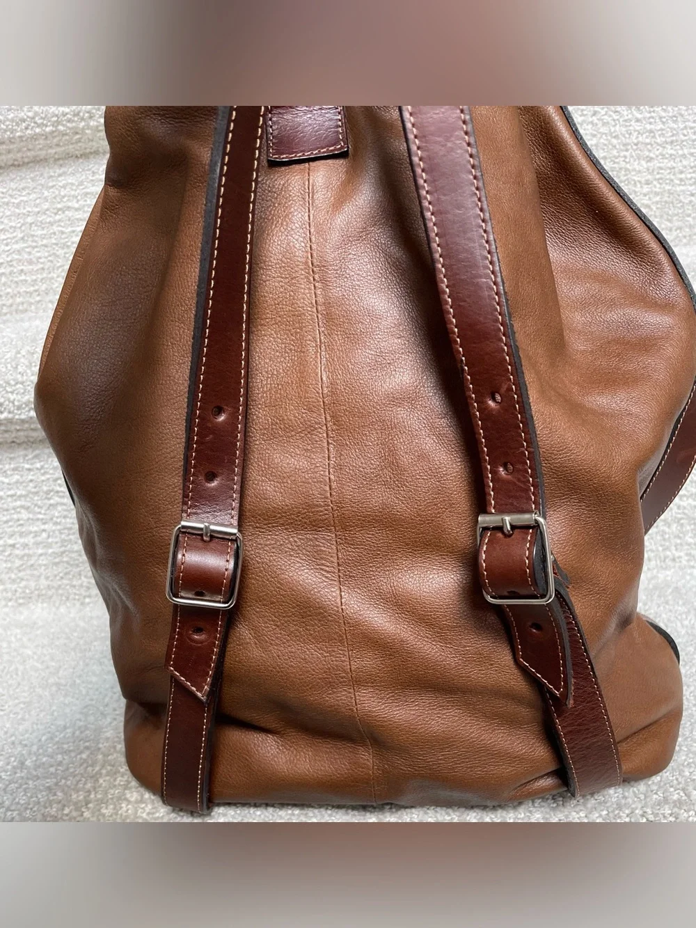 Vintage Artisan Brown Leather Backpack Embossed Crocodile/Alligator Emblem